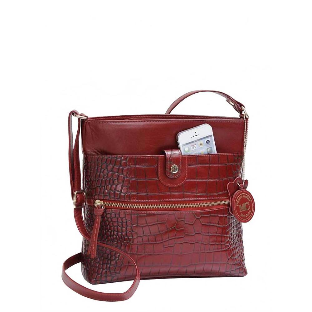 NEW MC HANDBAGS women's kymberlee genuine leather crossbody bag in red